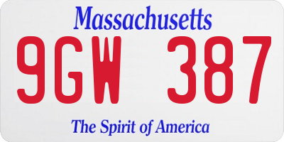 MA license plate 9GW387