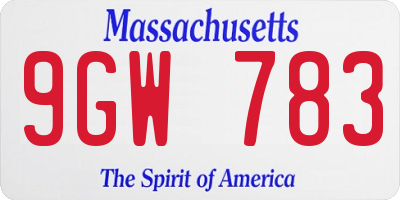 MA license plate 9GW783