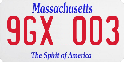 MA license plate 9GX003