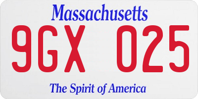 MA license plate 9GX025