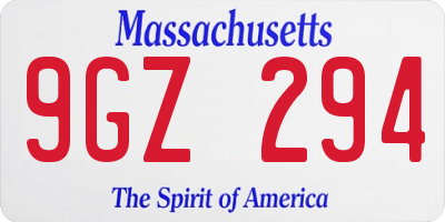 MA license plate 9GZ294