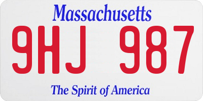 MA license plate 9HJ987