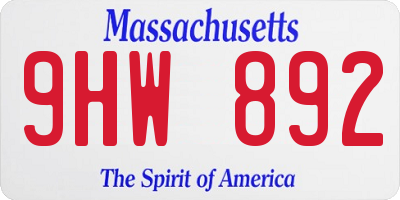 MA license plate 9HW892