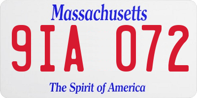 MA license plate 9IA072