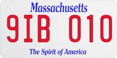 MA license plate 9IB010