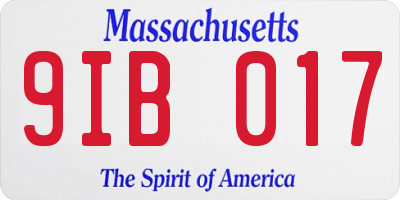MA license plate 9IB017