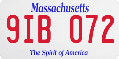 MA license plate 9IB072