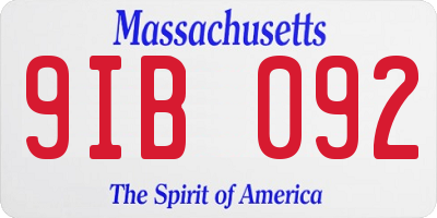 MA license plate 9IB092