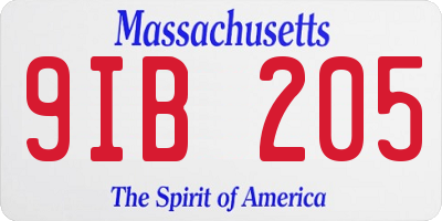 MA license plate 9IB205