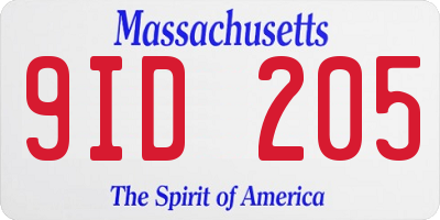 MA license plate 9ID205