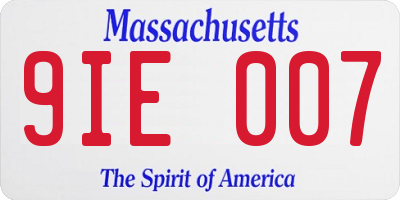 MA license plate 9IE007