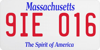 MA license plate 9IE016