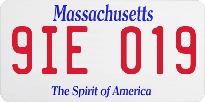 MA license plate 9IE019