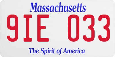 MA license plate 9IE033