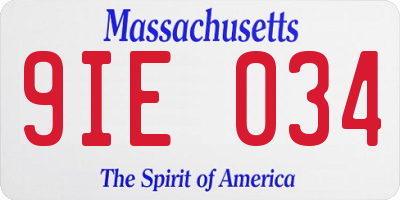 MA license plate 9IE034