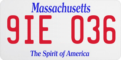 MA license plate 9IE036