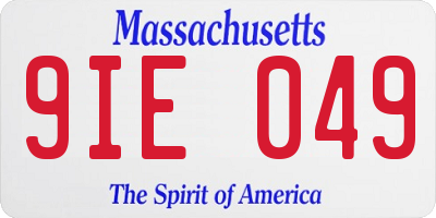 MA license plate 9IE049
