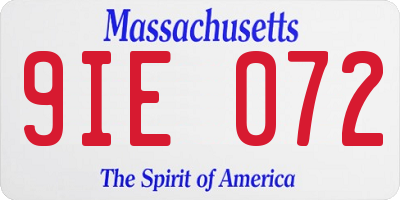 MA license plate 9IE072