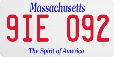 MA license plate 9IE092