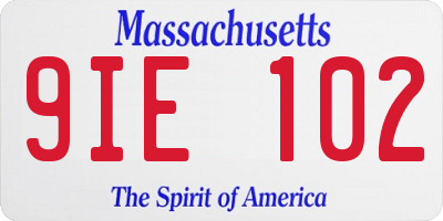MA license plate 9IE102