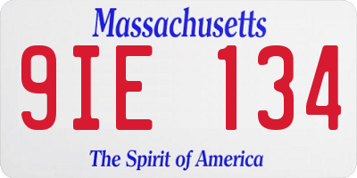 MA license plate 9IE134