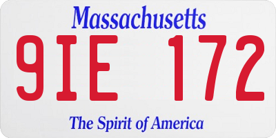 MA license plate 9IE172