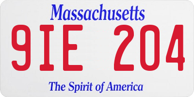 MA license plate 9IE204