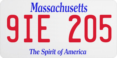 MA license plate 9IE205