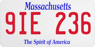 MA license plate 9IE236