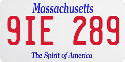 MA license plate 9IE289