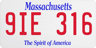 MA license plate 9IE316
