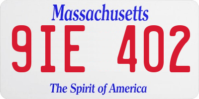 MA license plate 9IE402