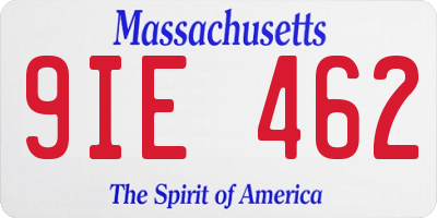 MA license plate 9IE462