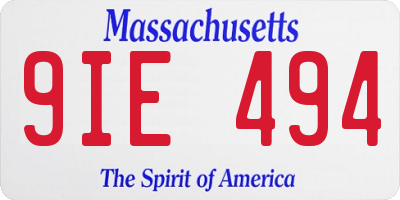 MA license plate 9IE494