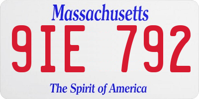 MA license plate 9IE792