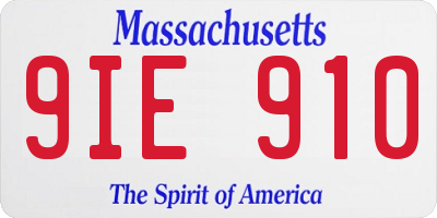 MA license plate 9IE910