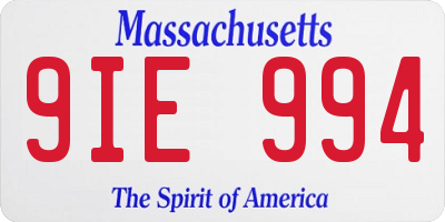 MA license plate 9IE994