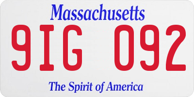 MA license plate 9IG092