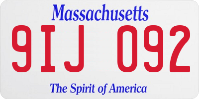 MA license plate 9IJ092