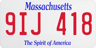 MA license plate 9IJ418