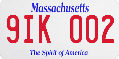 MA license plate 9IK002