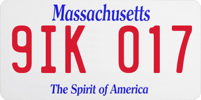 MA license plate 9IK017