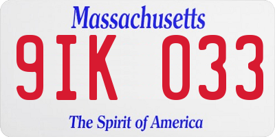 MA license plate 9IK033