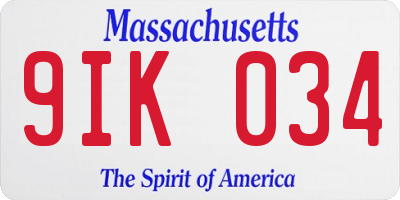 MA license plate 9IK034