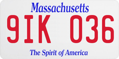 MA license plate 9IK036