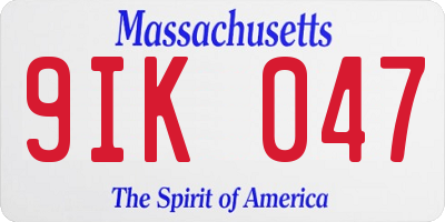 MA license plate 9IK047