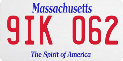 MA license plate 9IK062