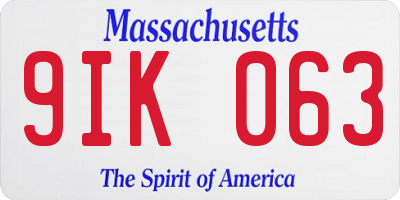 MA license plate 9IK063