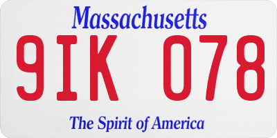 MA license plate 9IK078