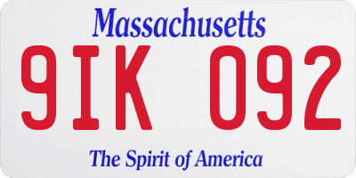 MA license plate 9IK092